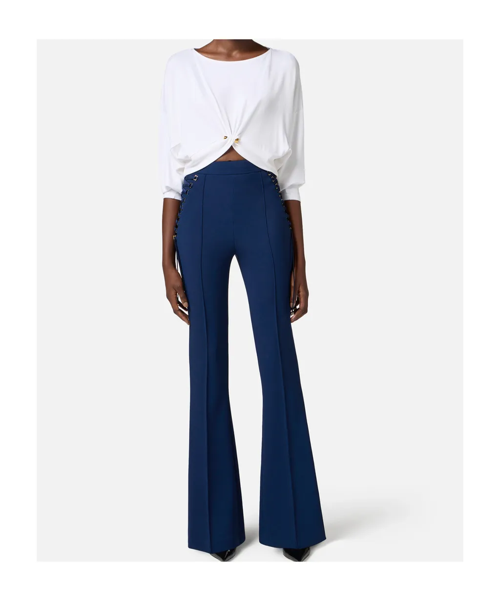 CrÊPe Bell-Bottom Criss-Cross Laced Trousers