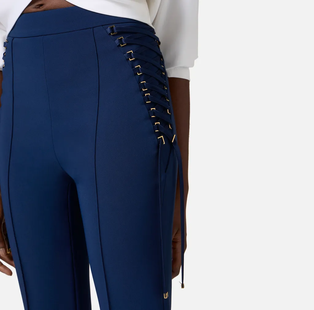 CrÊPe Bell-Bottom Criss-Cross Laced Trousers