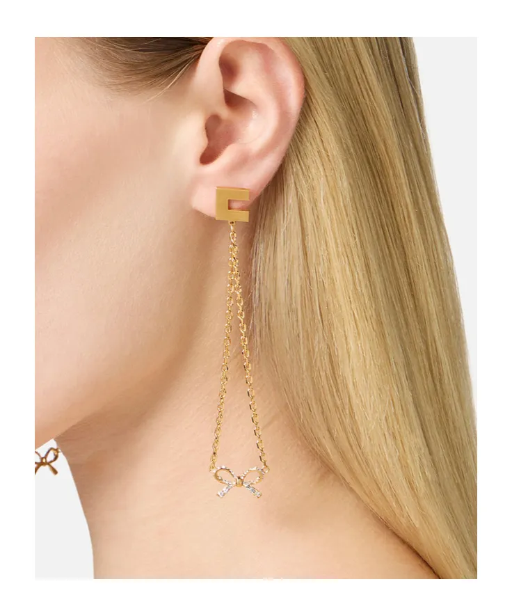 Rhinestone Bow Pendant Earrings