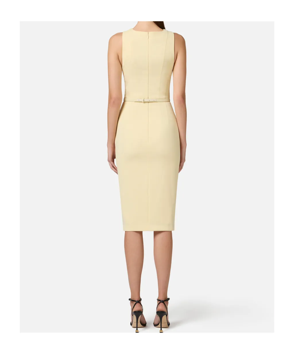 Contrasting Topstitching Crepe Bustier-Style Dress