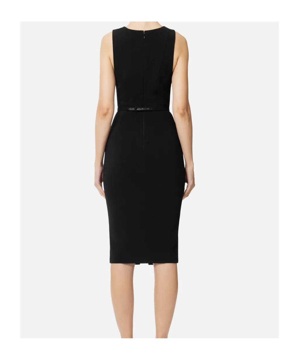 Contrasting Topstitching Crepe Bustier-Style Dress