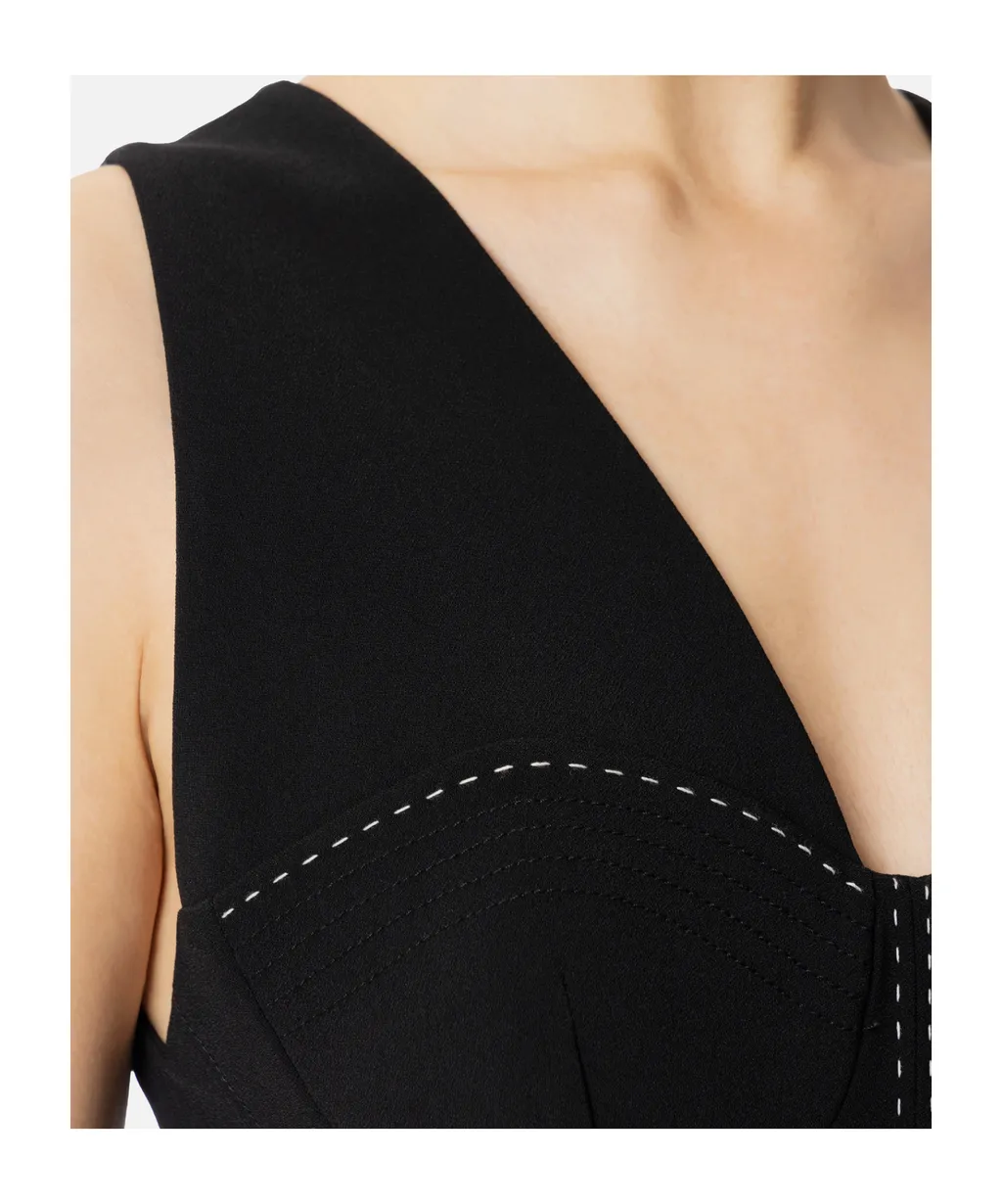Contrasting Topstitching Crepe Bustier-Style Dress