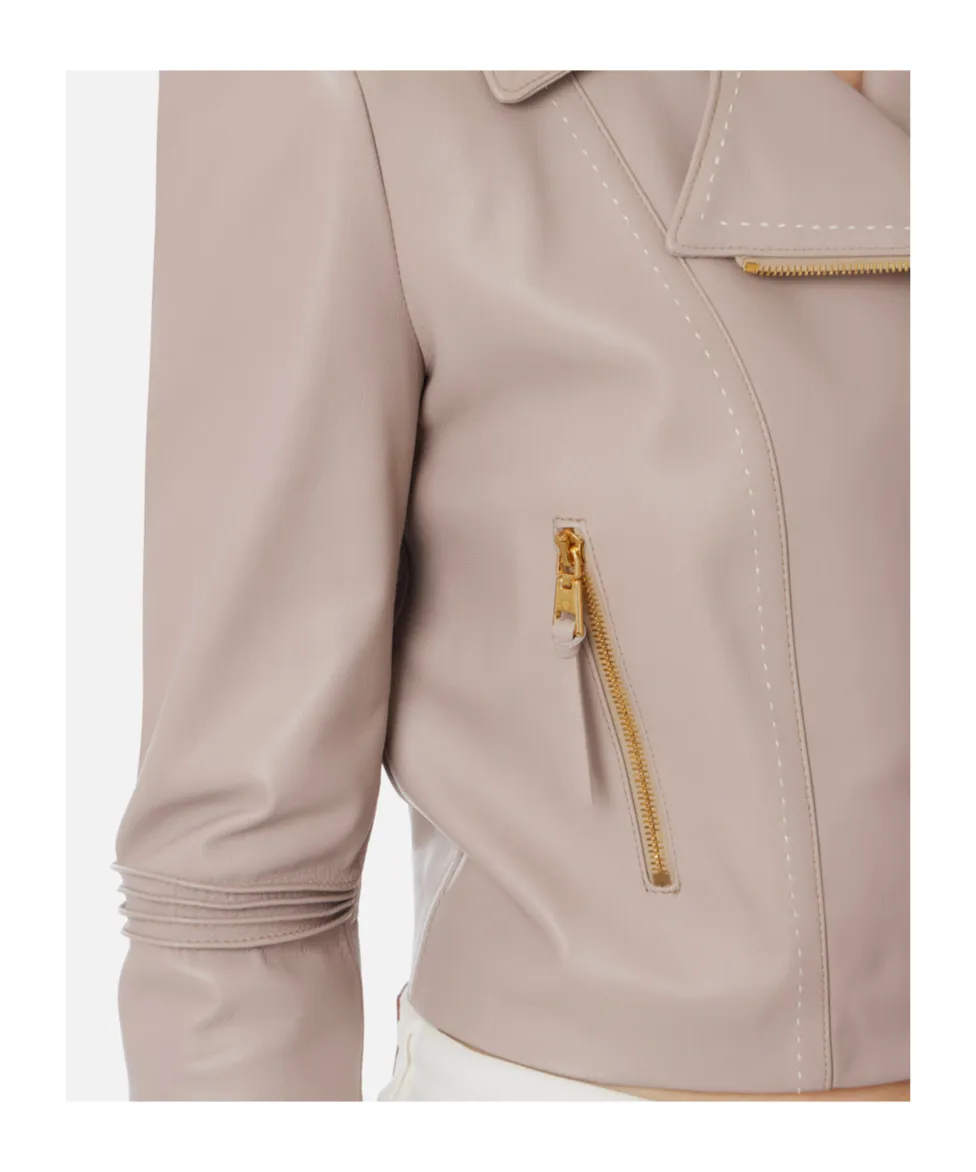 Contrasted Topstitching Biker Jacket