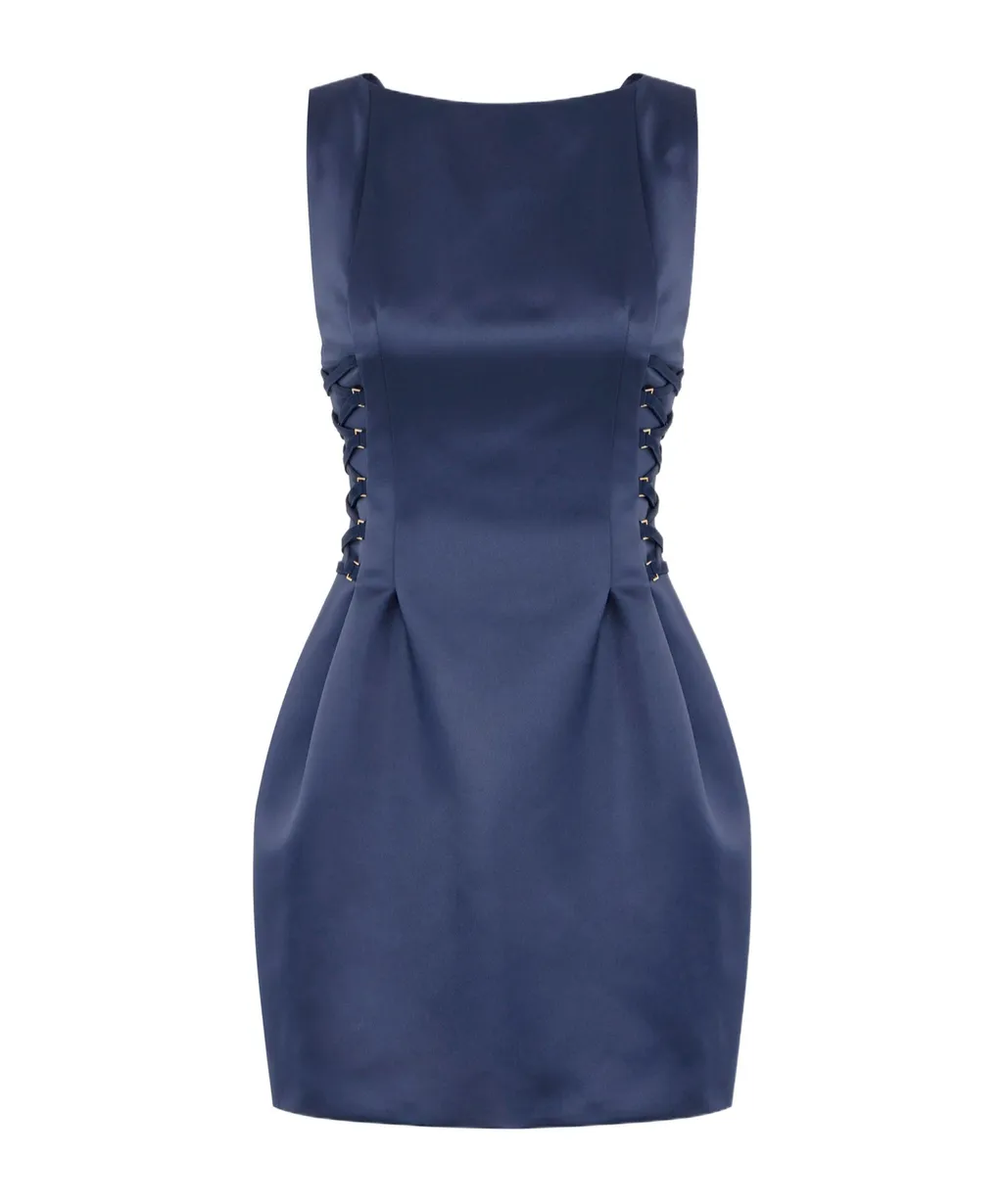Boat Neck Duchess Satin Sleeveless Dress