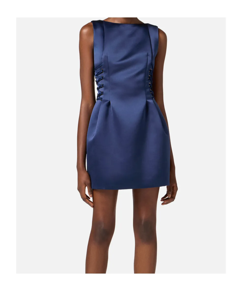 Boat Neck Duchess Satin Sleeveless Dress
