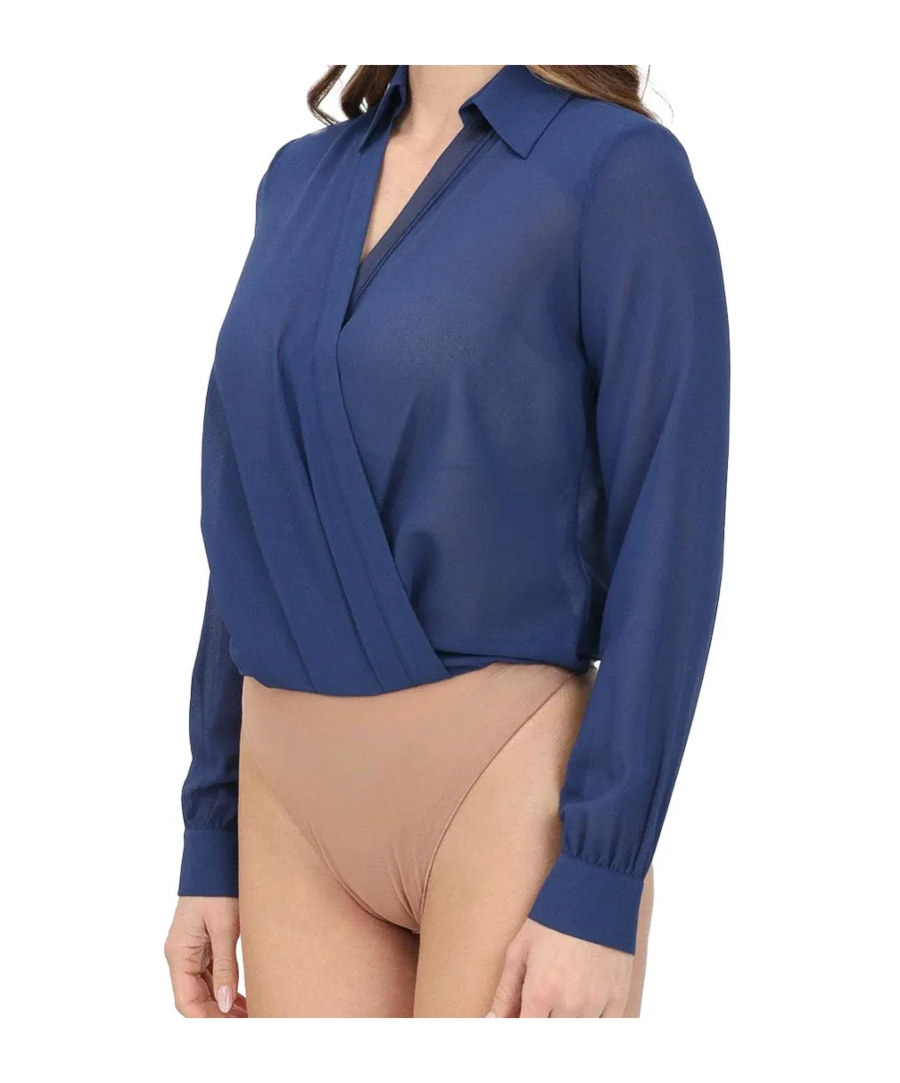 Cufflink Bodysuit-Style Blouse