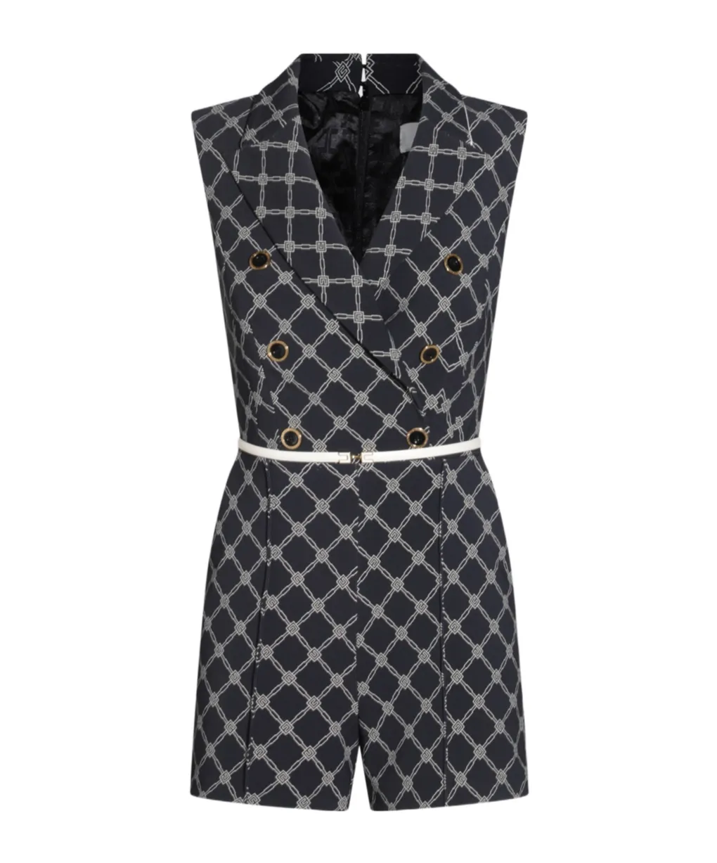 Diamond Printed Double-Breasted Jumpsuit