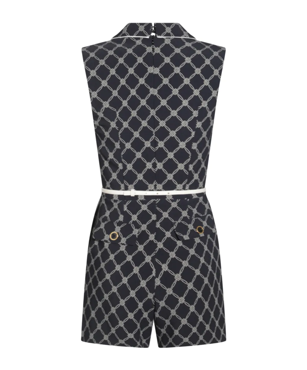 Diamond Printed Double-Breasted Jumpsuit