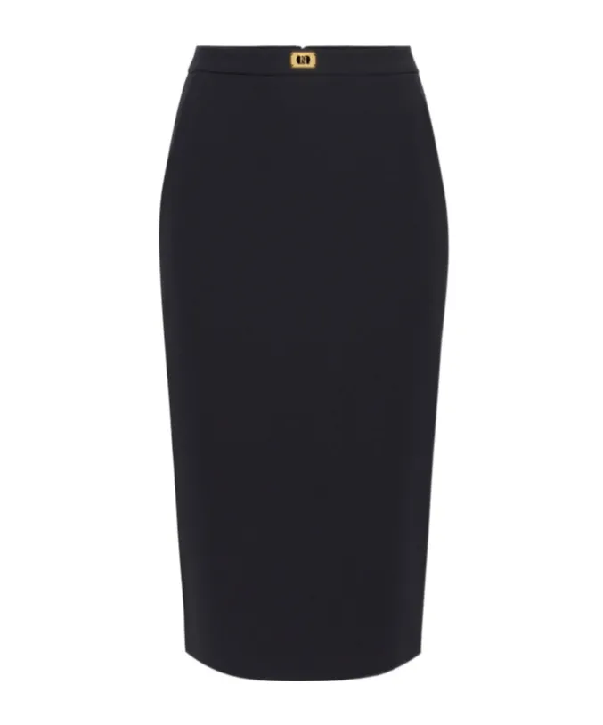 Logo Plaque Pencil Midi Skirt