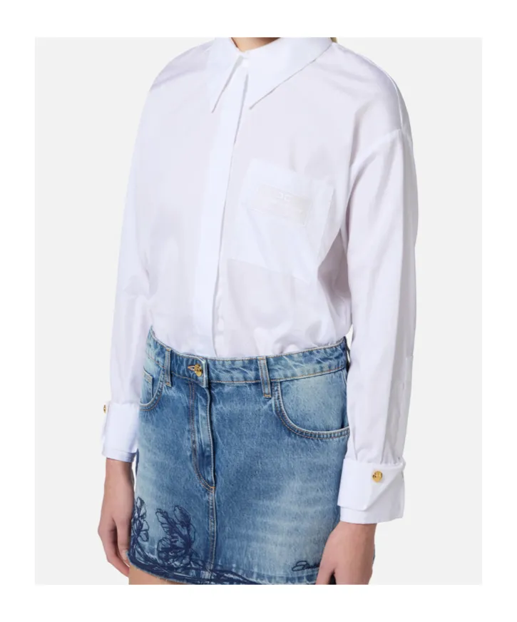 Logo Embroidered Curved Hem Shirt