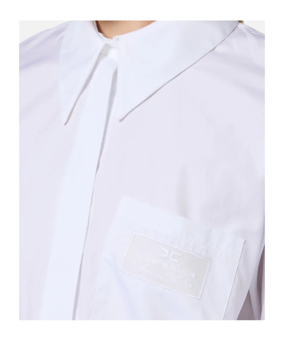 Logo Embroidered Curved Hem Shirt