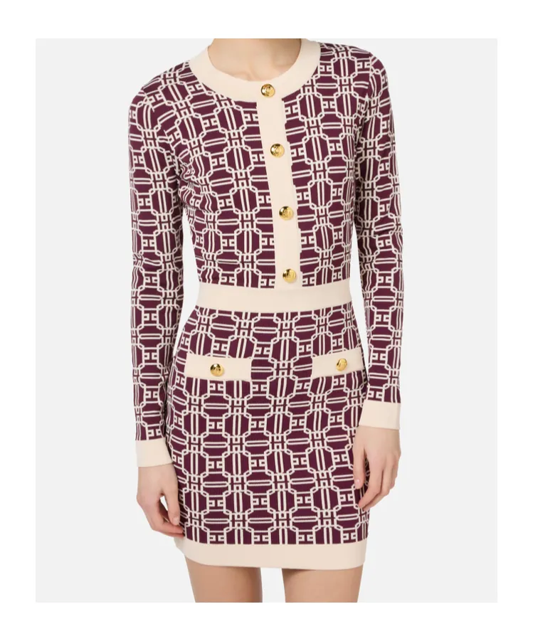 Logo-Jacquard Long-Sleeved Mini Dress