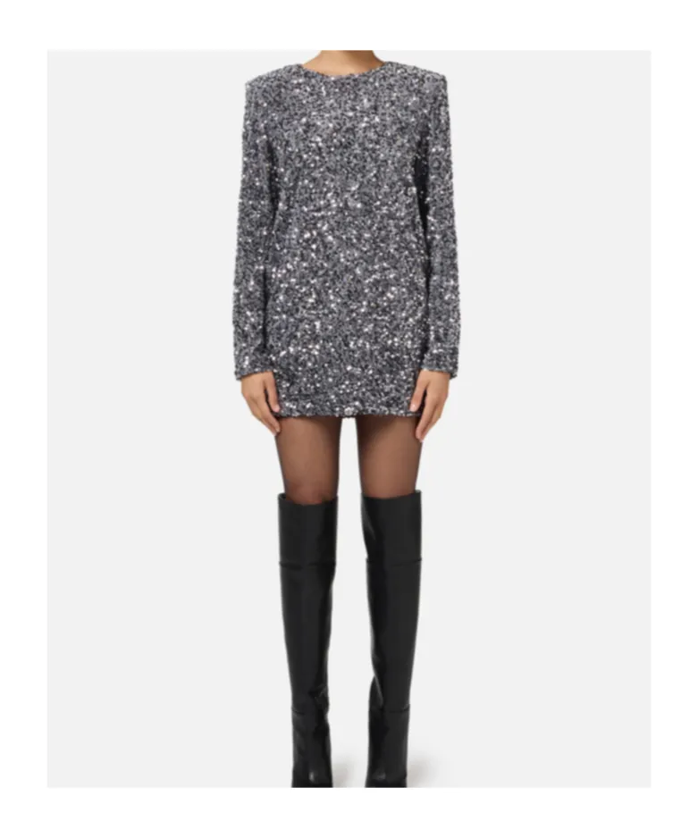 Sequin-Embroidered Chenille Boxy Mini-Dress