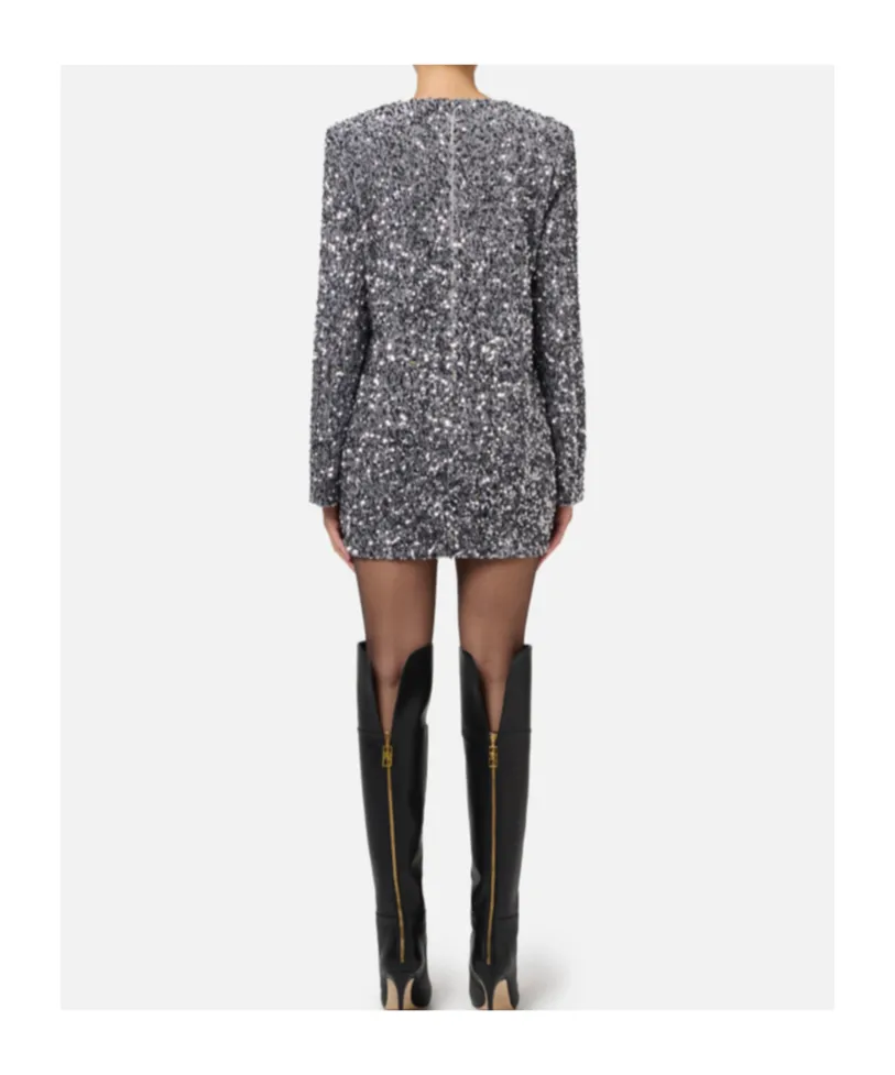 Sequin-Embroidered Chenille Boxy Mini-Dress