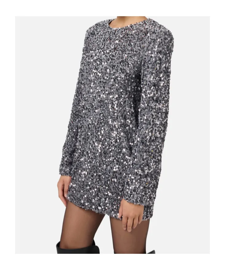 Sequin-Embroidered Chenille Boxy Mini-Dress