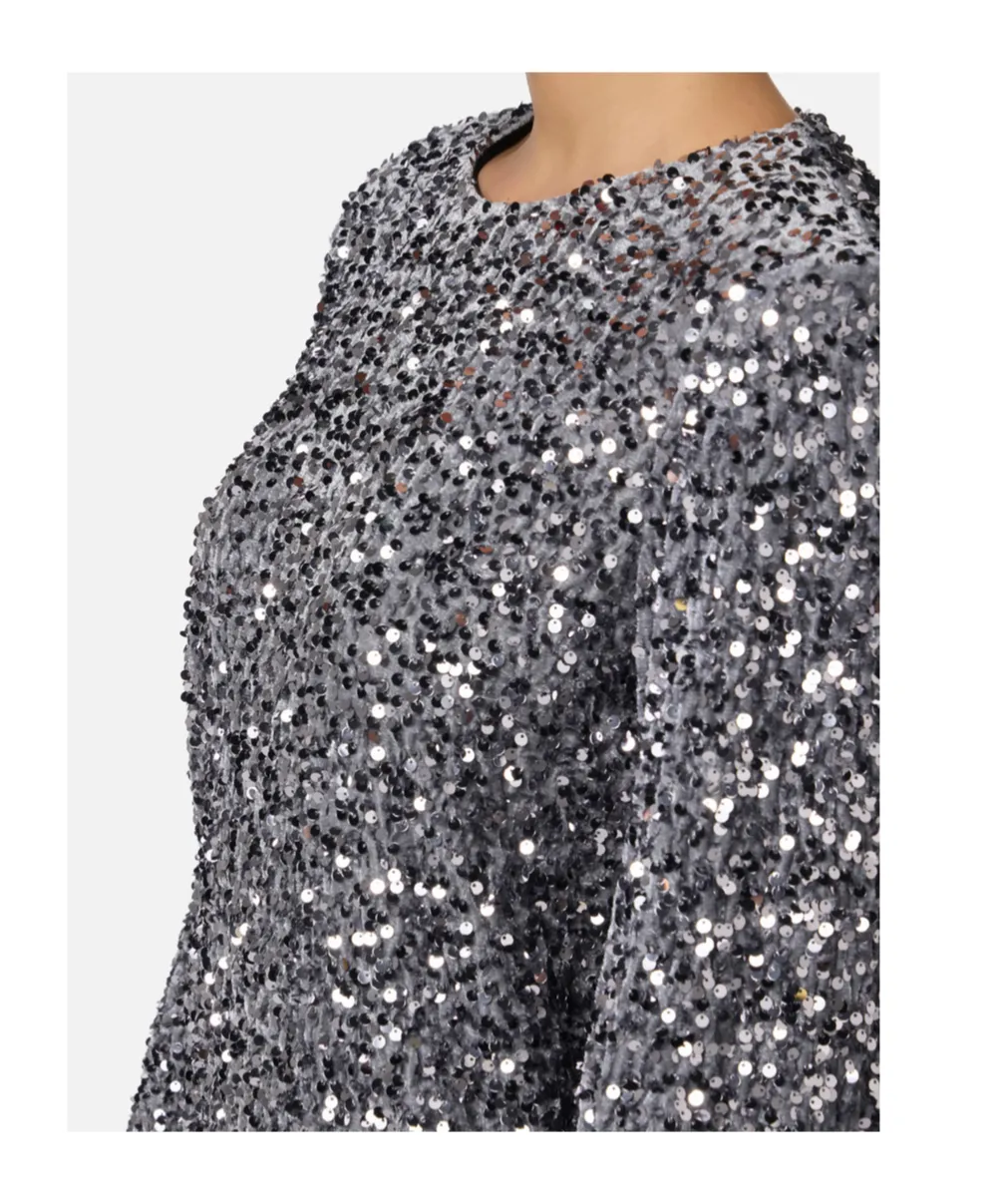 Sequin-Embroidered Chenille Boxy Mini-Dress