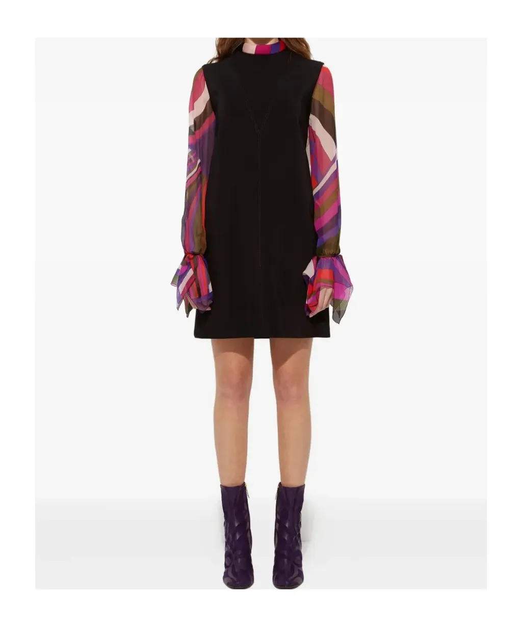 Contrast-Sleeves Mini Dress