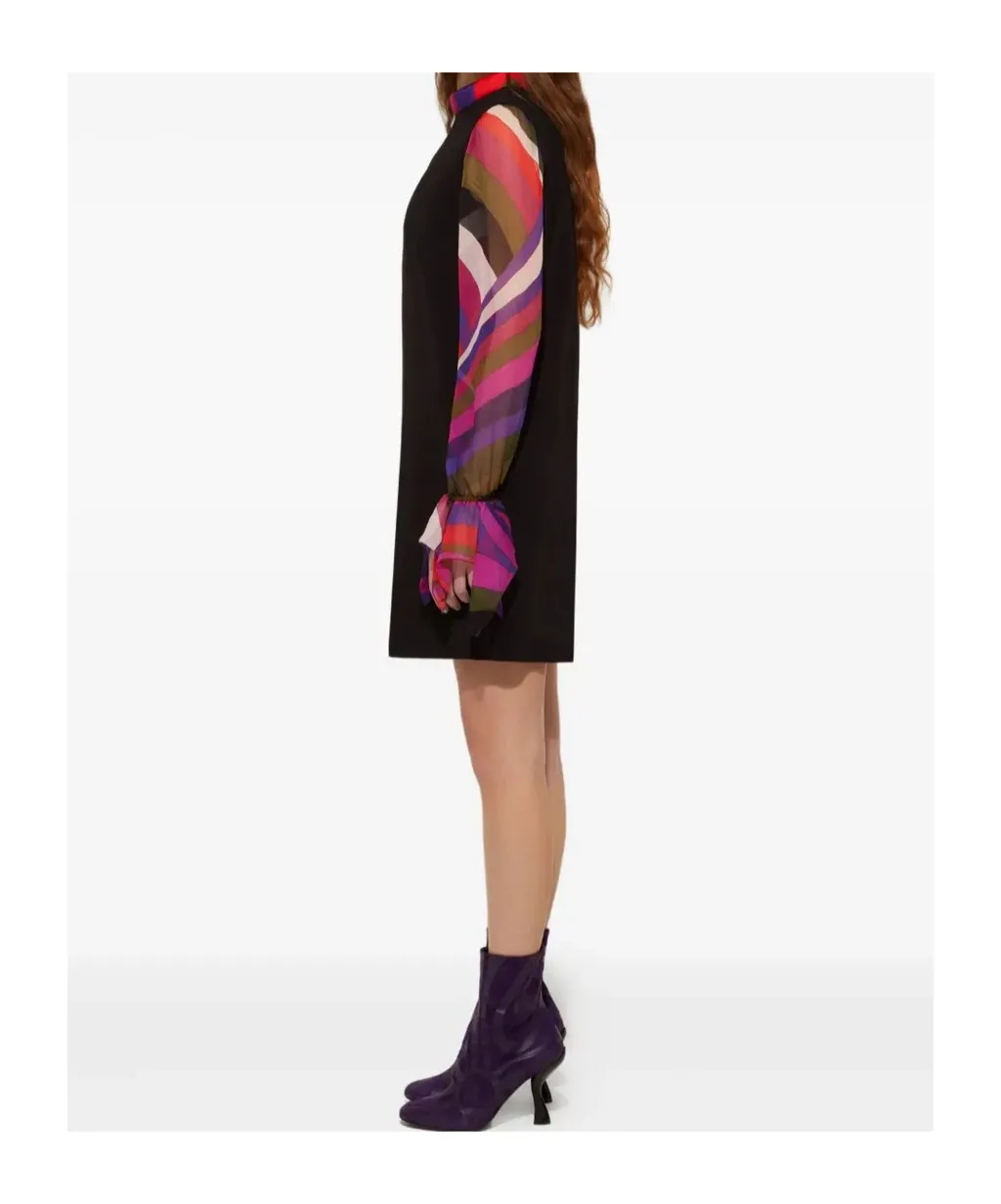 Contrast-Sleeves Mini Dress