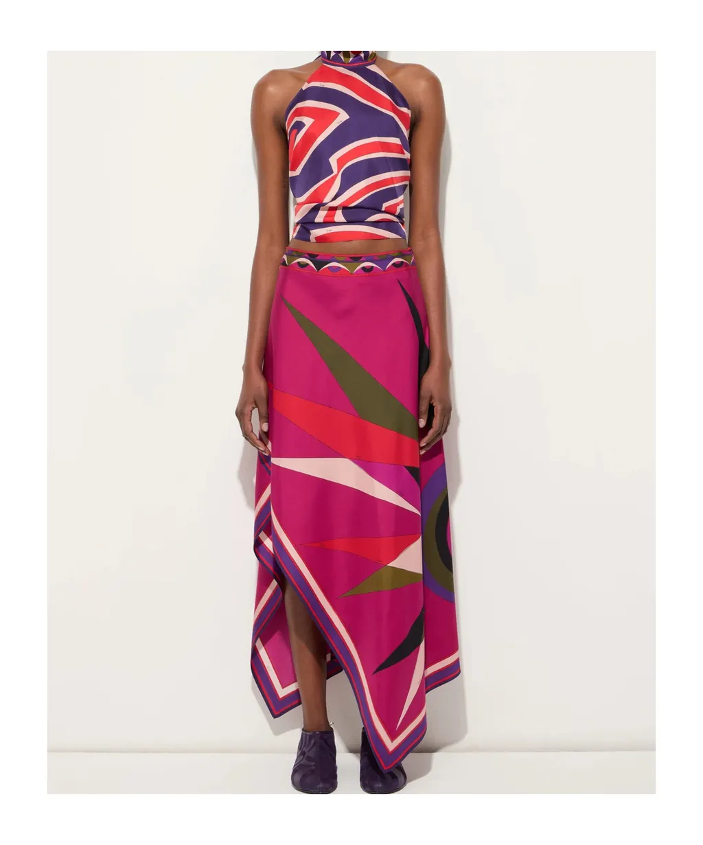 Asymmetric Scarf-Hem Midi Skirt