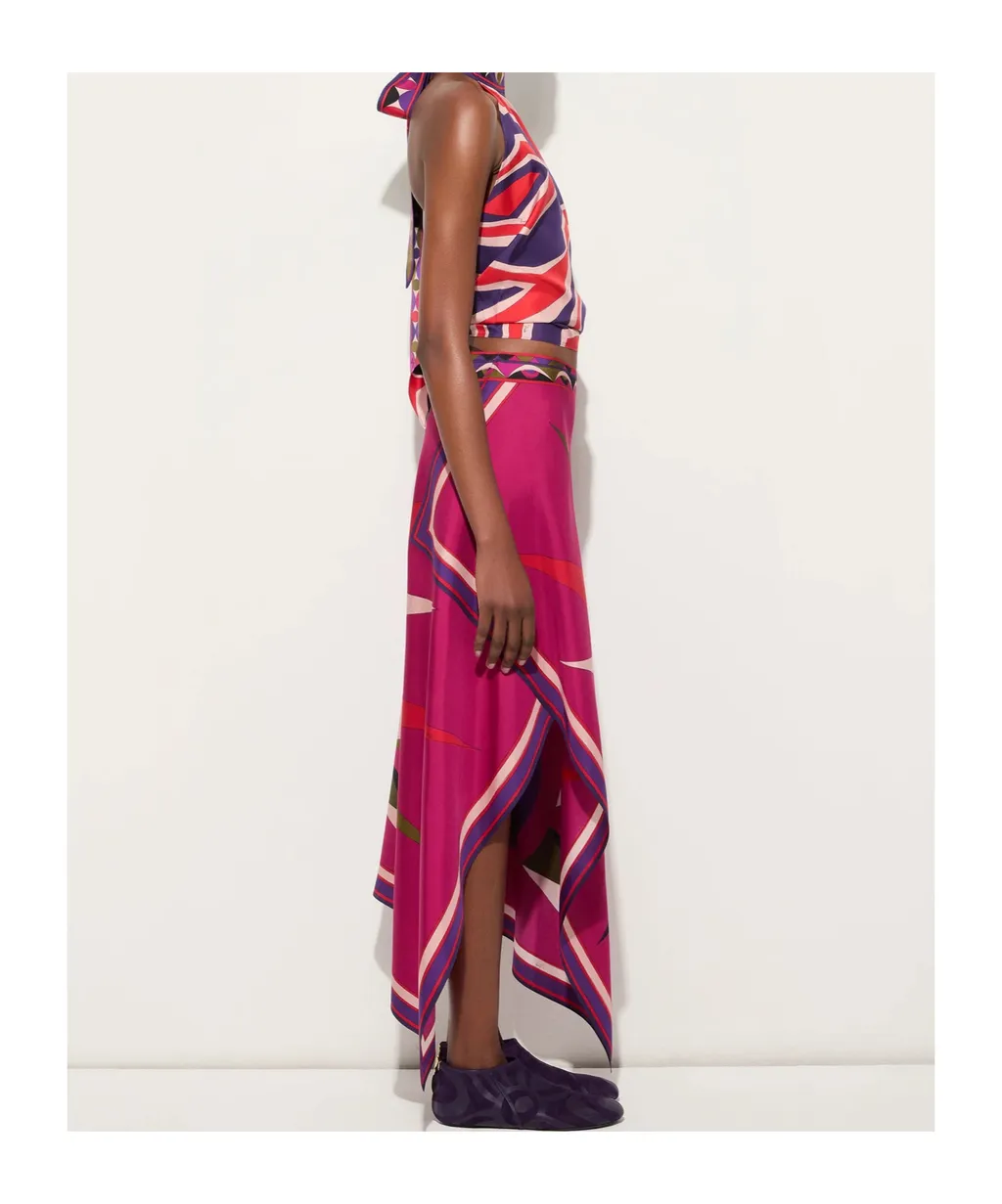 Asymmetric Scarf-Hem Midi Skirt