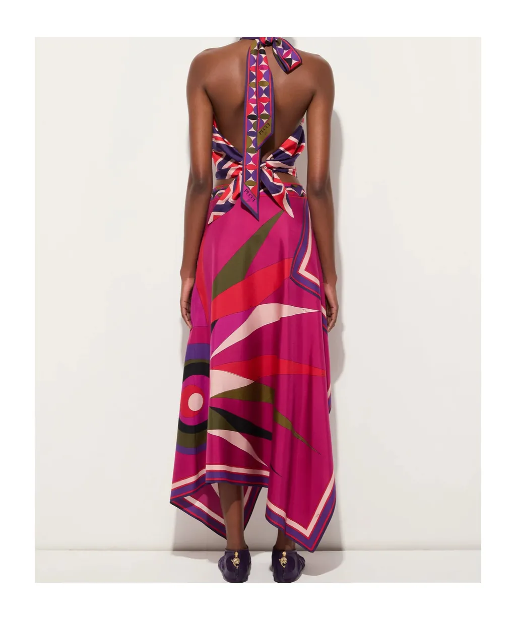 Asymmetric Scarf-Hem Midi Skirt