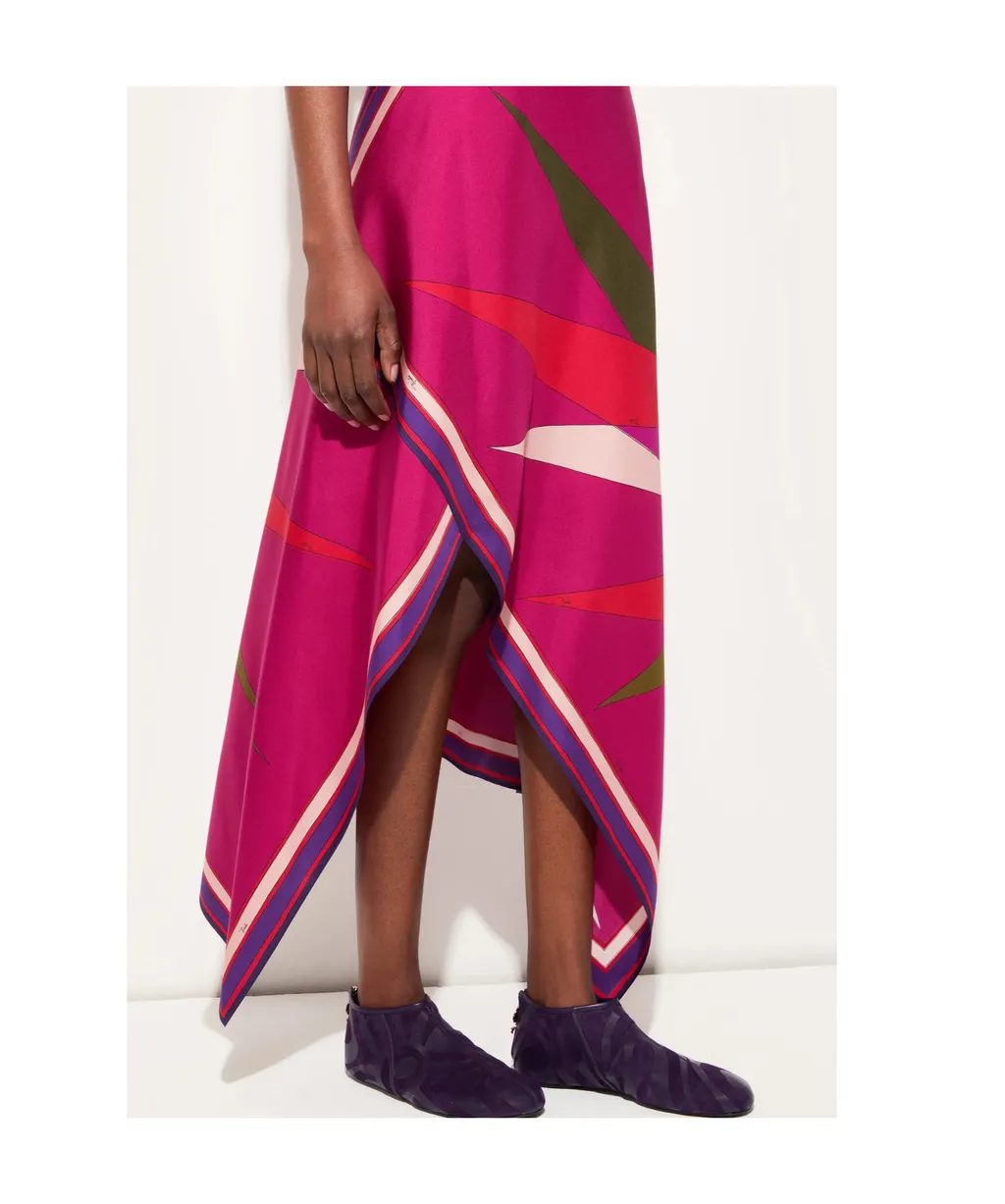 Asymmetric Scarf-Hem Midi Skirt