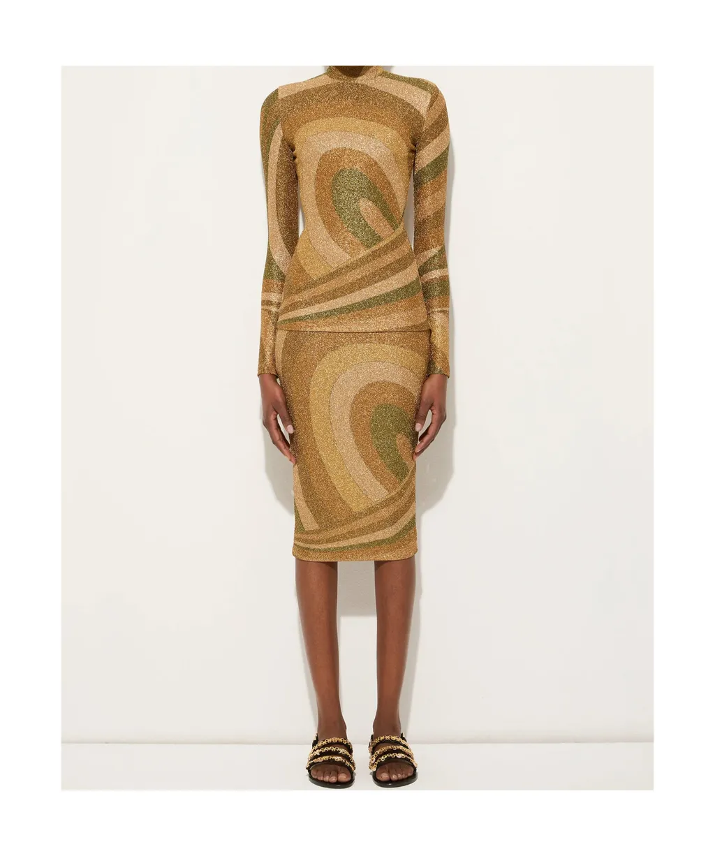 Iride Print Lamé Jersey Midi Skirt