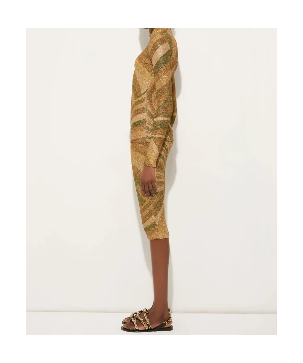 Iride Print Lamé Jersey Midi Skirt