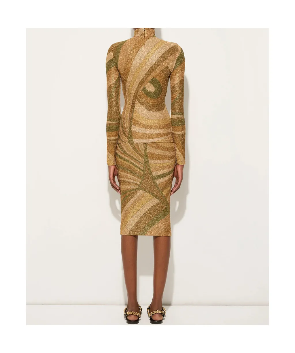 Iride Print Lamé Jersey Midi Skirt