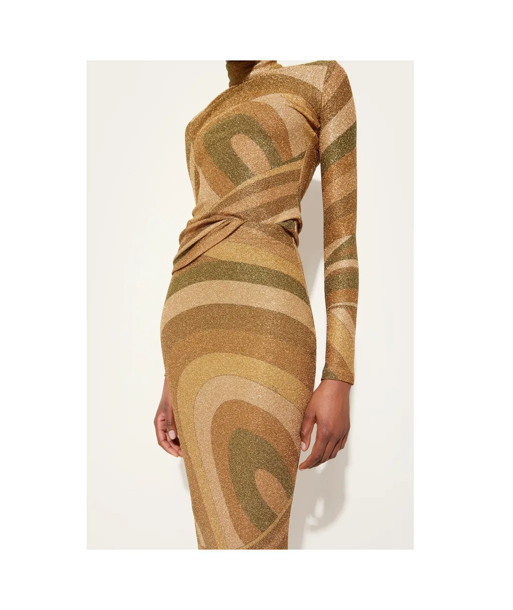 Iride Print Lamé Jersey Midi Skirt