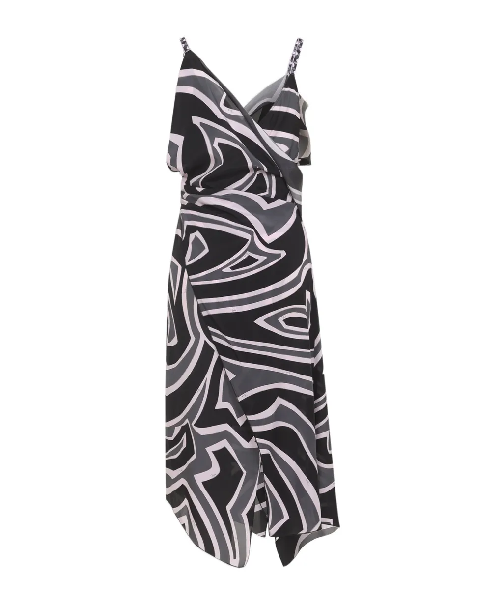 Ruffled Swirl-Print Dress