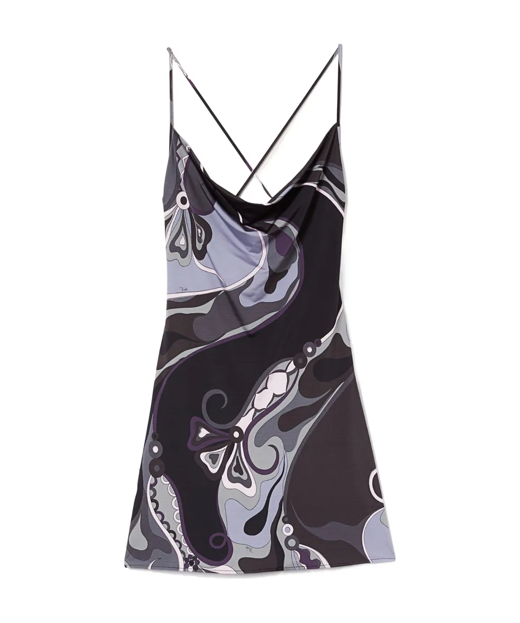 Cowl-Neck Abstract-Print Dress