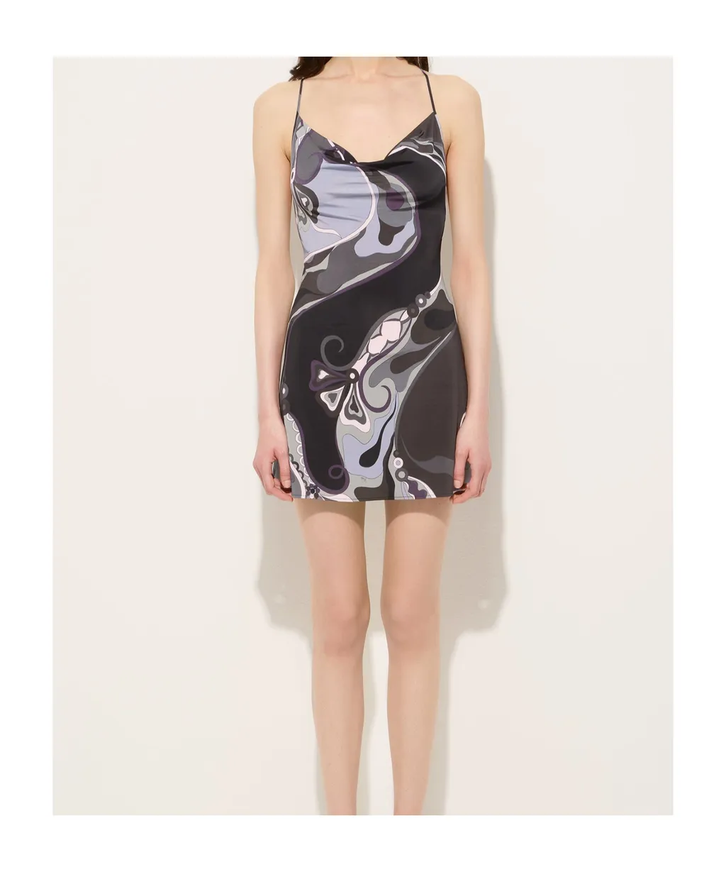 Cowl-Neck Abstract-Print Dress