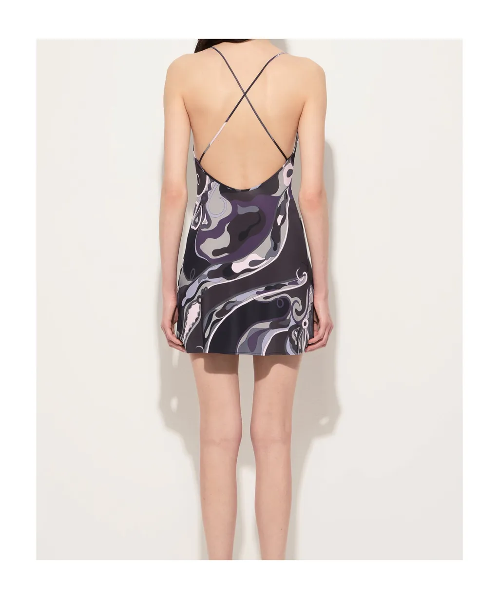 Cowl-Neck Abstract-Print Dress