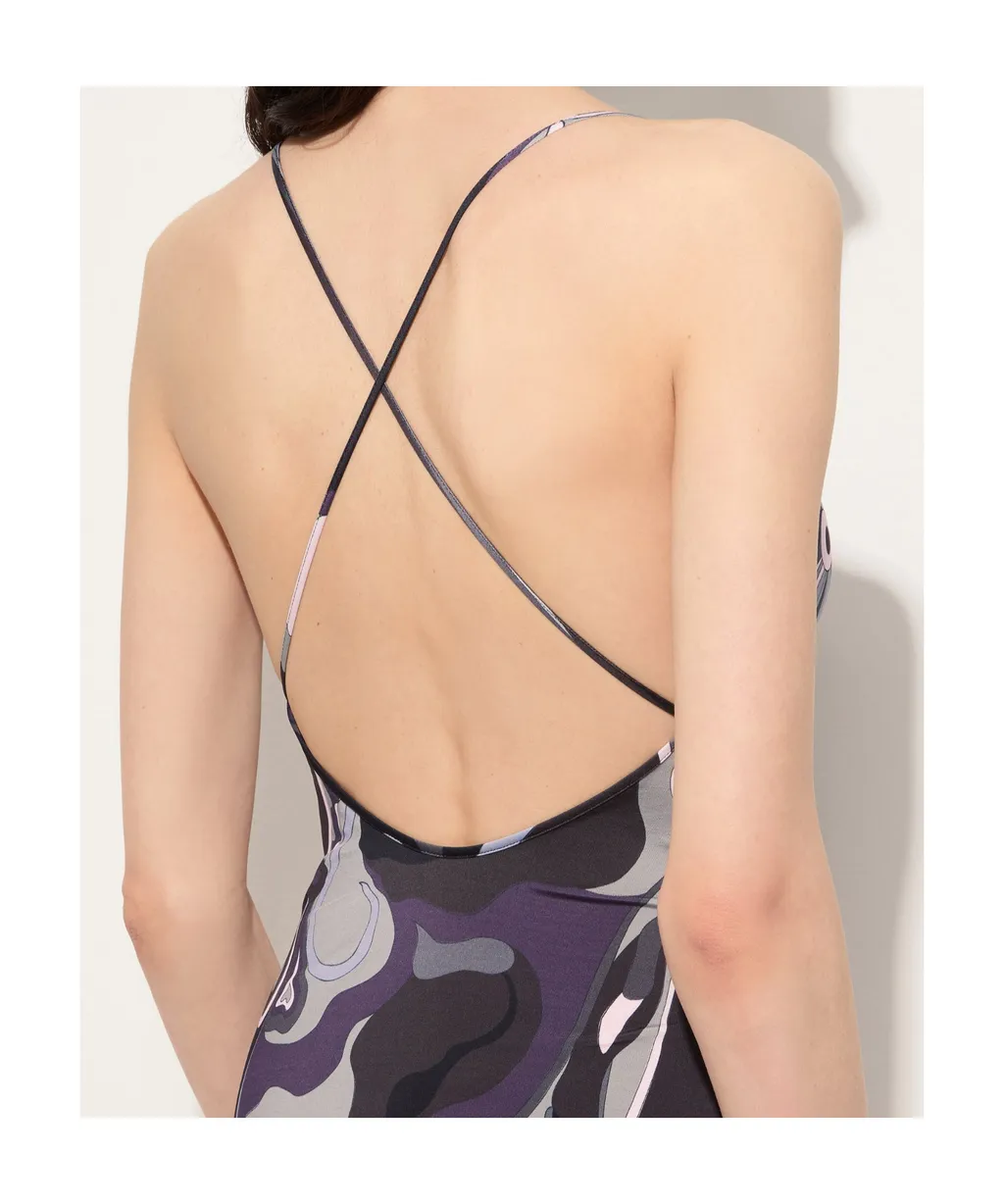 Cowl-Neck Abstract-Print Dress