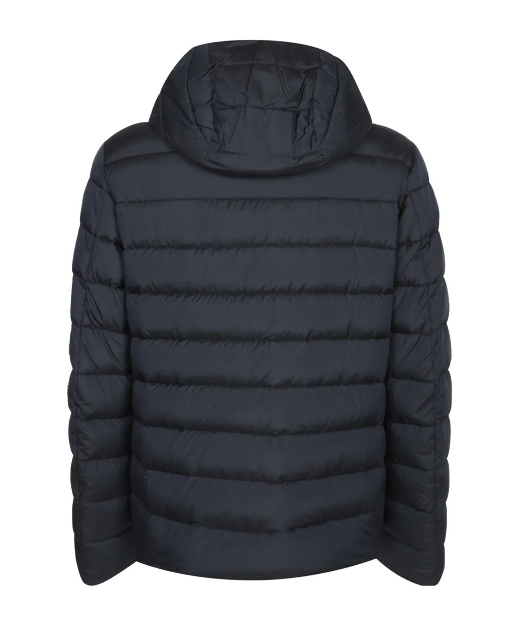 Hooded Down Jacket With Leather Trim