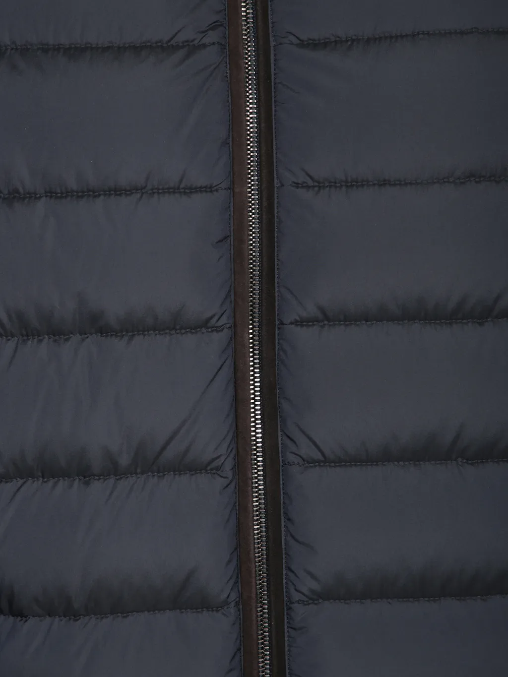 Hooded Down Jacket With Leather Trim