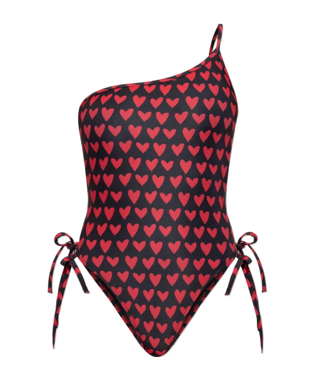Heart Print One-Shoulder One-Piece Swimsuit