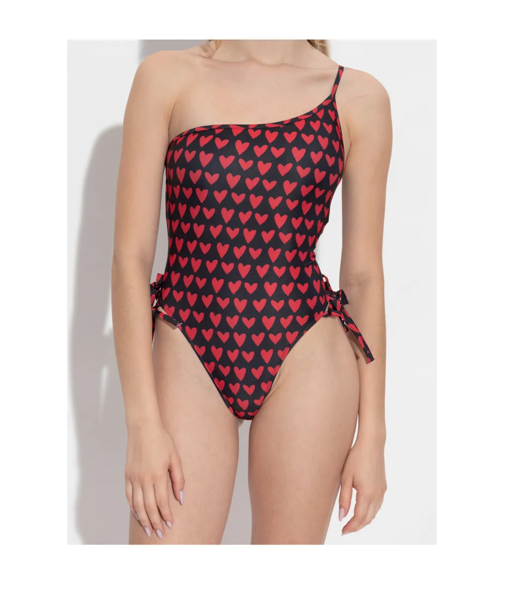 Heart Print One-Shoulder One-Piece Swimsuit
