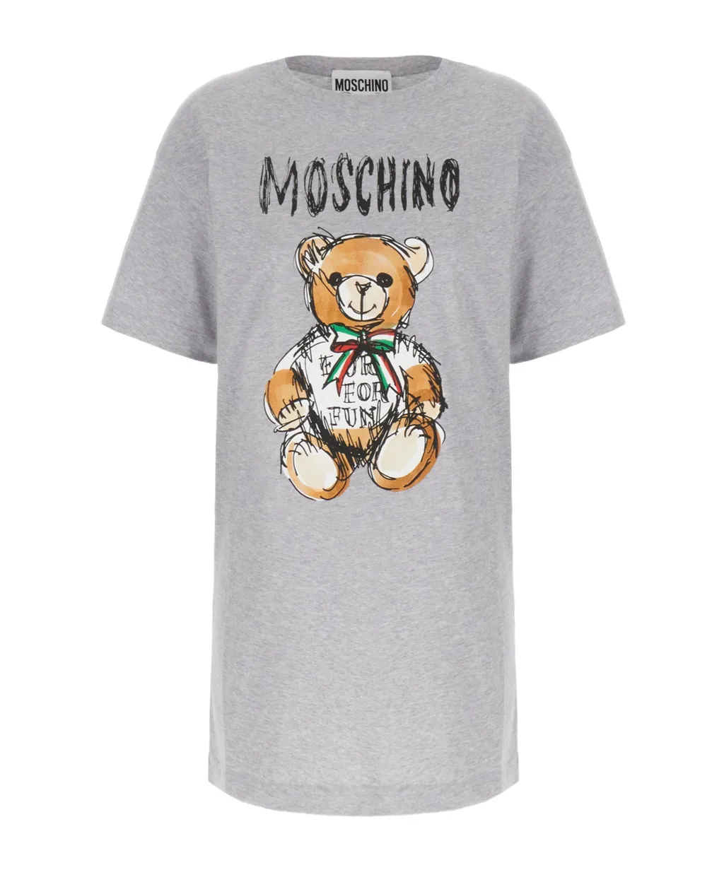 Teddy Bear Printed Crewneck Midi T-Shirt Dress