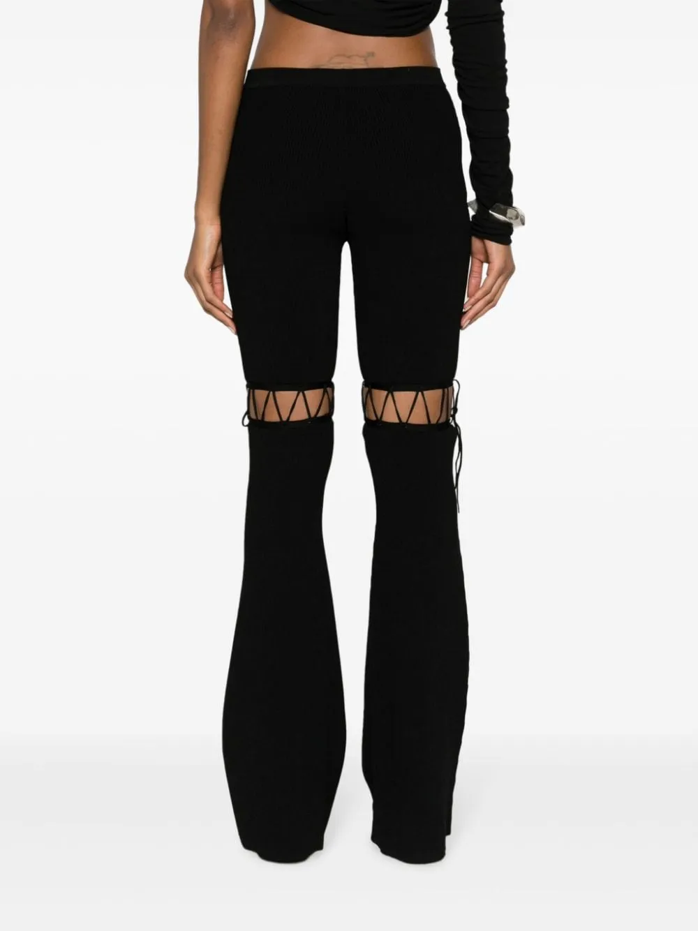 Mid-Rise Lace-Up Ribbed Trousers