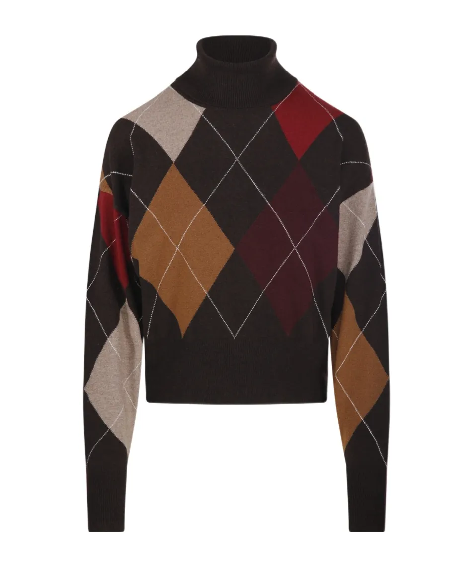 Diamond-Pattern Turtleneck Sweater