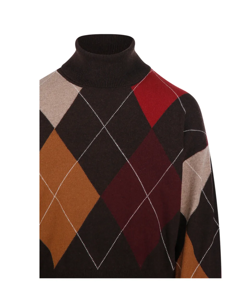 Diamond-Pattern Turtleneck Sweater