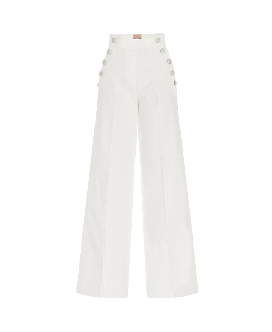 High-Waisted Button-Detail Denim Trousers