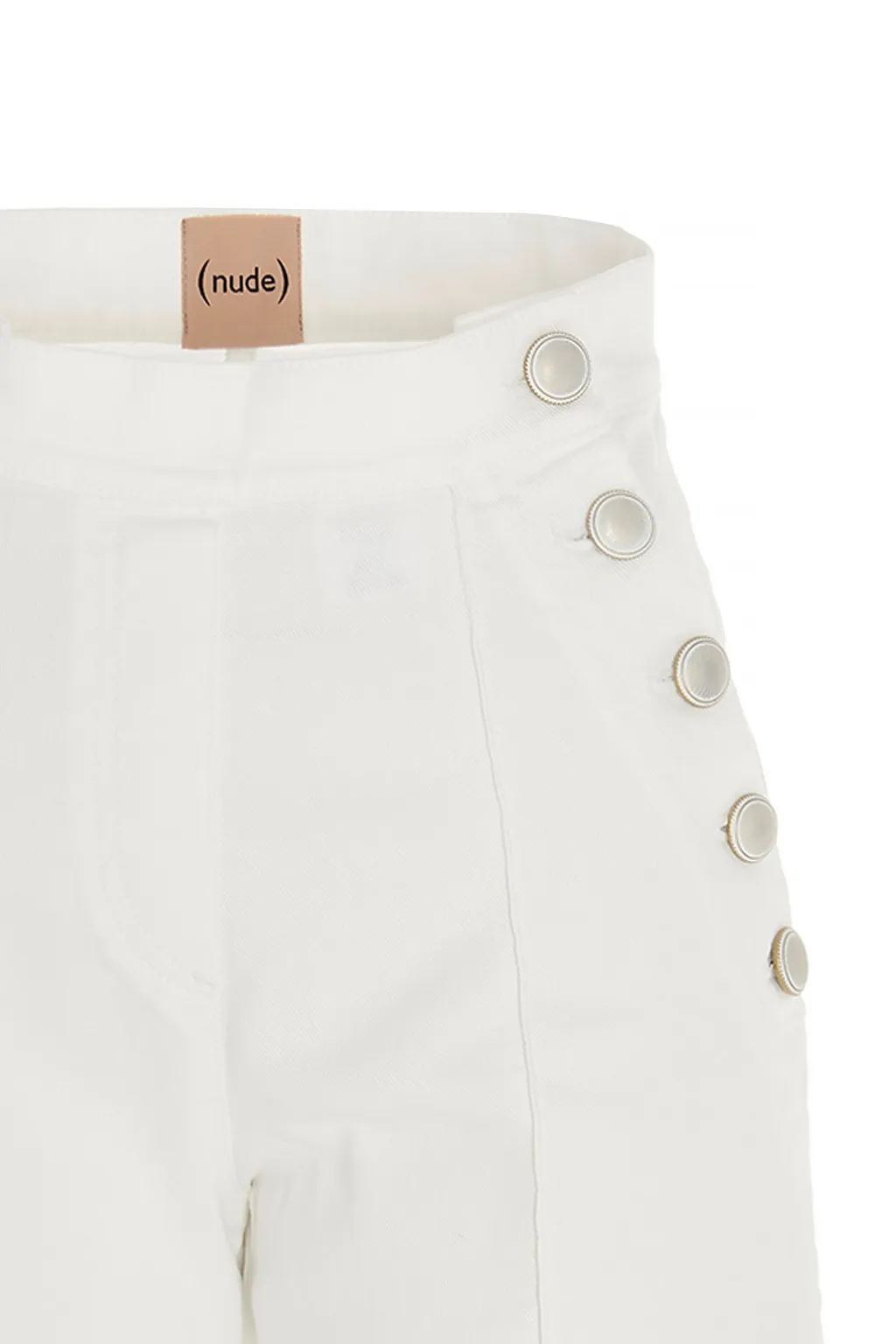 High-Waisted Button-Detail Denim Trousers