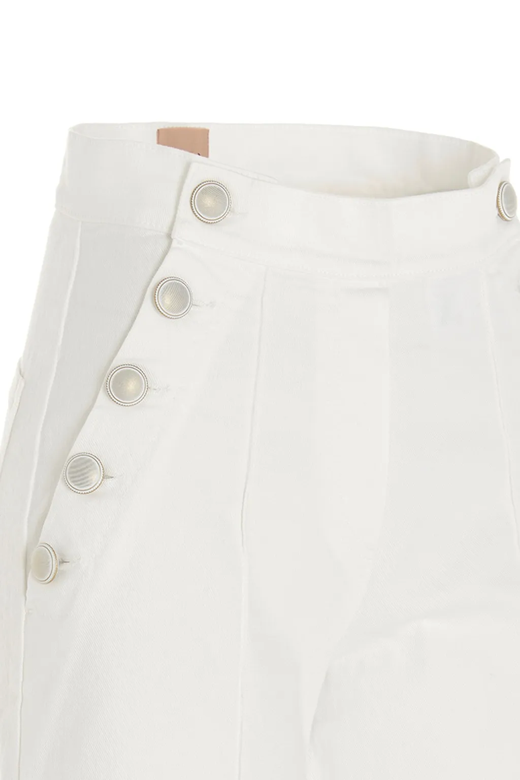 High-Waisted Button-Detail Denim Trousers