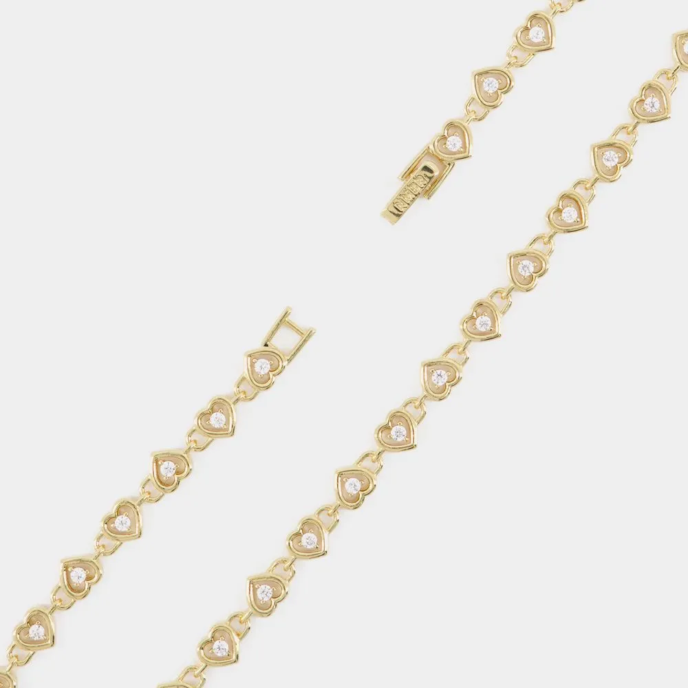 Round Brilliant Logo-Engraved Heart-Chained Necklace