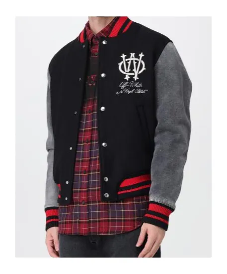 Varsity Logo Embroidered Button-Up Jacket