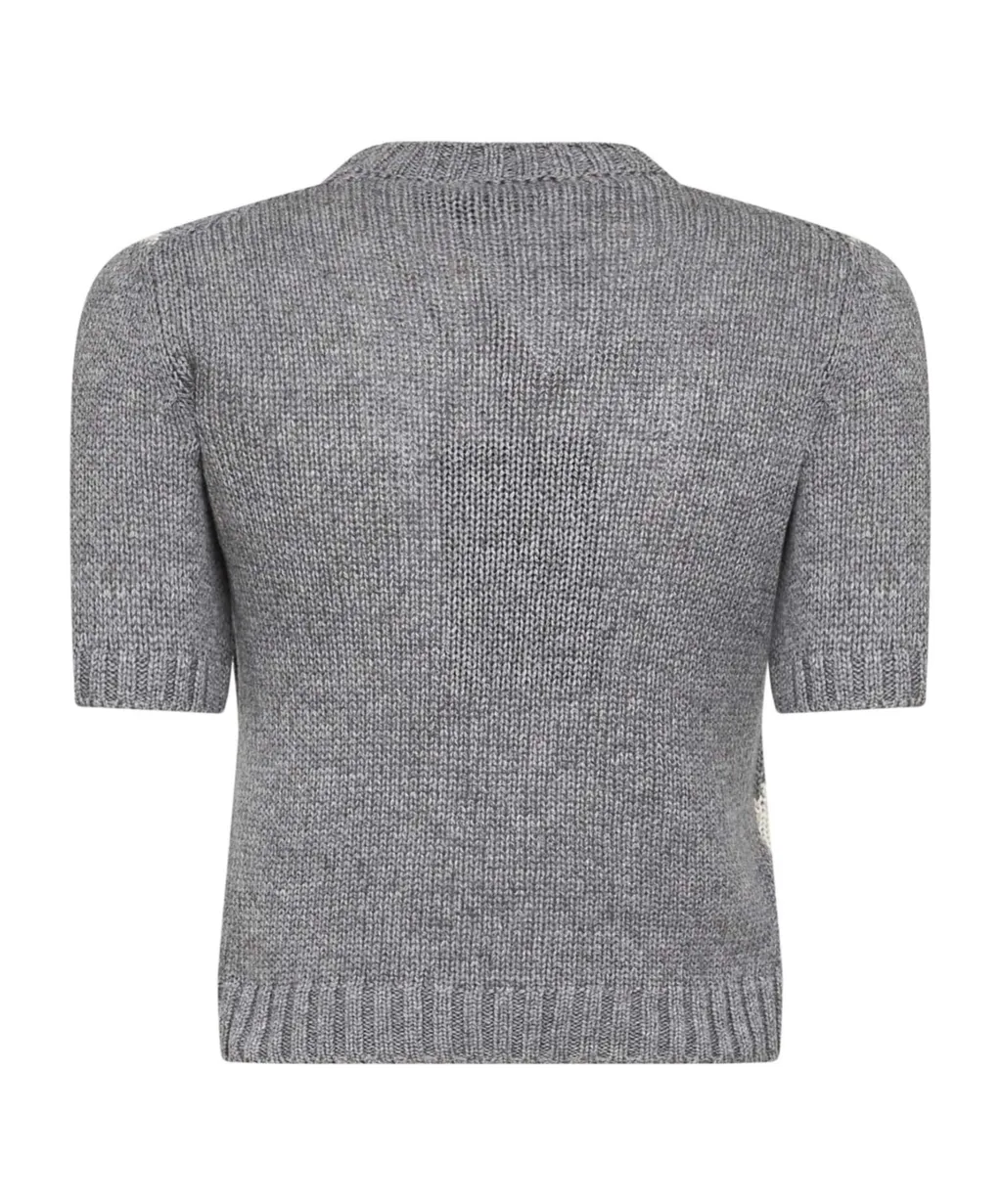 Check-Pattern Short-Sleeved Jumper