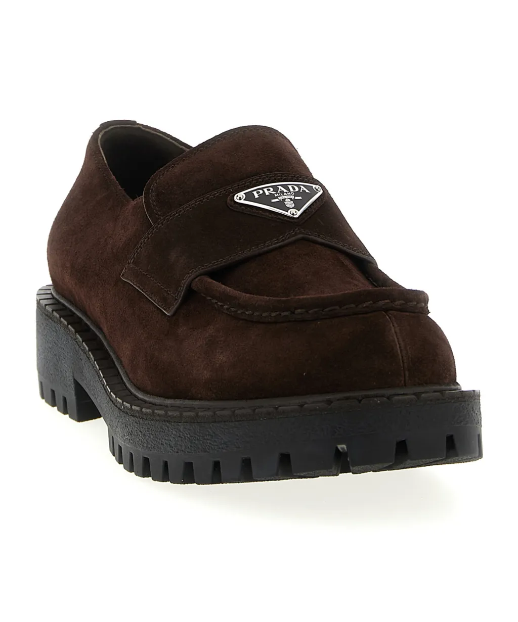 Logo Plaque Round Toe Loafers